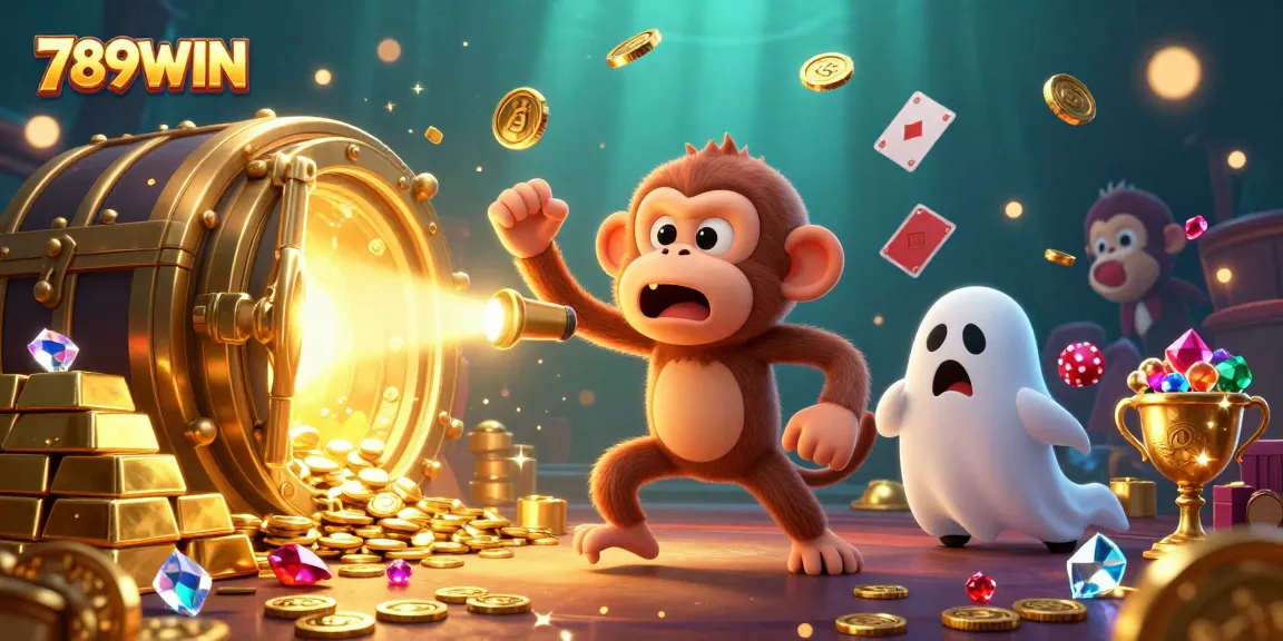 Engage with the thrilling excitement of 789WIN as a playful poltergeist monkey depicts the joy of online gambling.