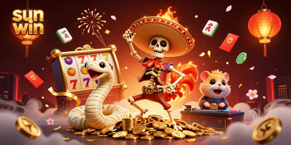 Win big with sun win slots featuring a vibrant mariachi rooster and festive casino elements.