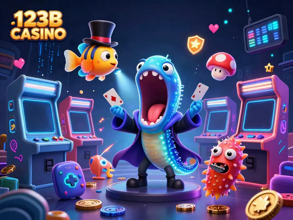 Experience the vibrant magic of 123B CASINO with colorful characters and energetic casino elements.