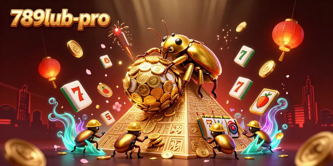 Experience the thrill of 789lub-pro's dynamic casino scene featuring golden beetles and lively slot elements.