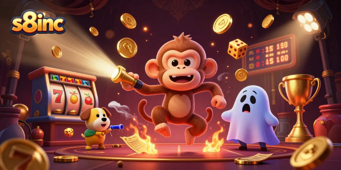 Experience thrilling gameplay at s8inc with a mischievous monkey juggling in a haunted casino.