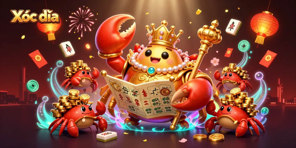 Xóc đĩa gaming scene featuring a golden crab emperor and treasures, perfect for online casino enthusiasts.