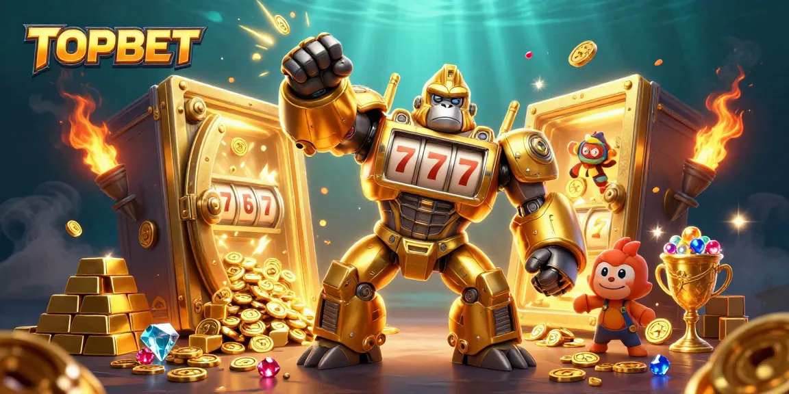 Experience exhilarating gaming with TOPBET's golden gorilla mech smashing jackpots and treasures!