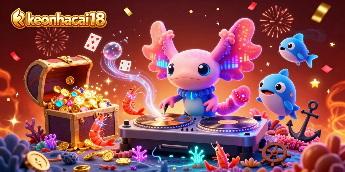 Engage with keonhacai18's vibrant underwater casino scene featuring dynamic axolotl DJ and animated gambling elements.