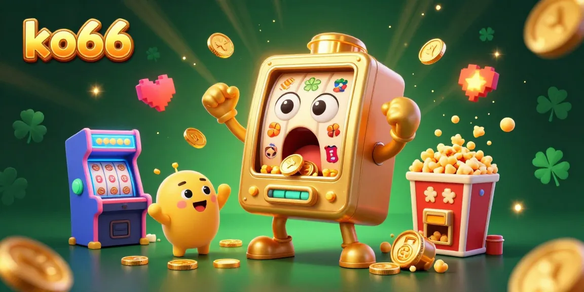 Experience high-stakes thrills with the ko66 slot machine hitting jackpots, surrounded by cheering companions.