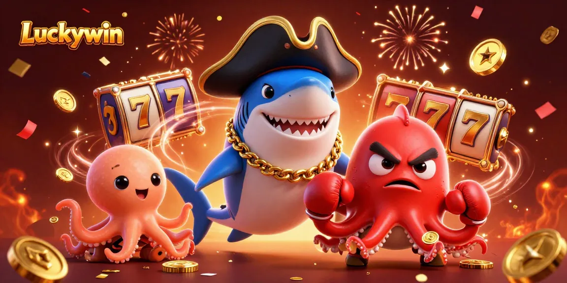 Experience thrilling gameplay with Luckywin's vibrant casino scene featuring a playful shark, pufferfish, and octopus!