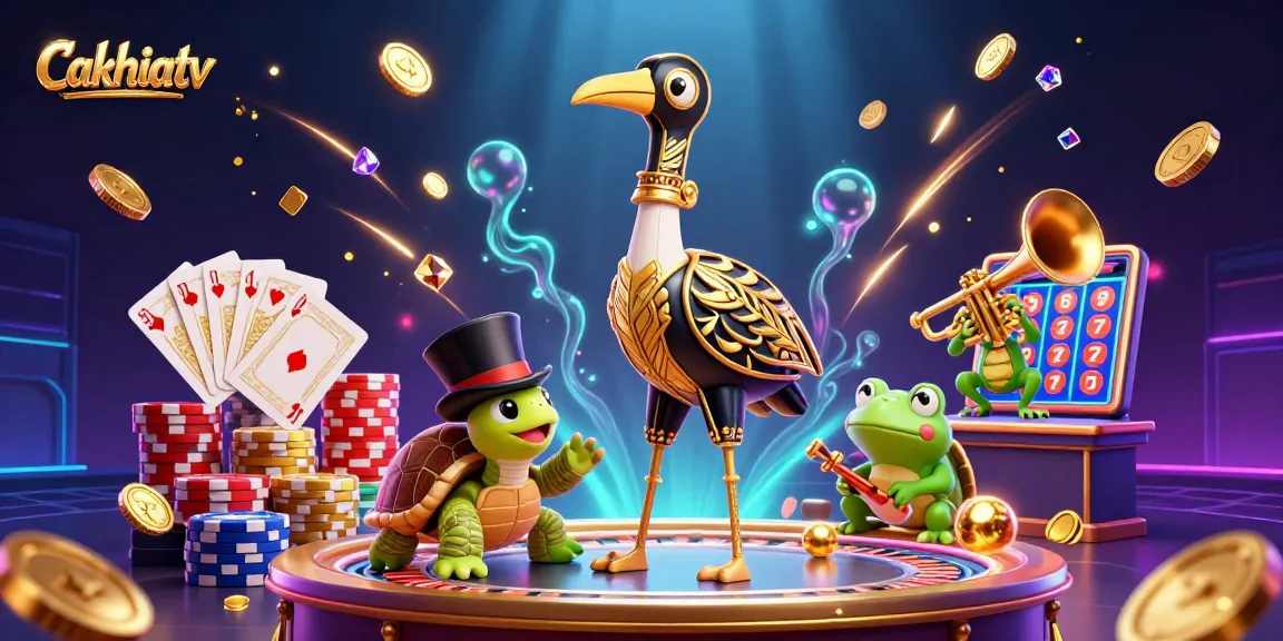 Cakhiatv brings you a lively 3D casino scene with characters engaging around golden coins and a roulette wheel.