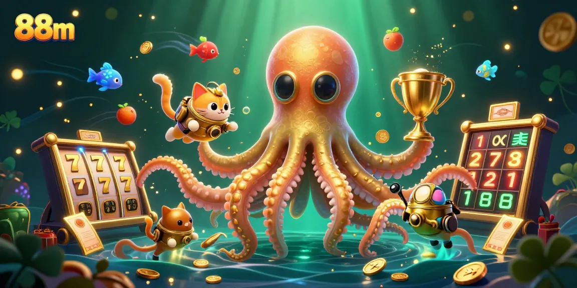 Experience ultimate gaming adventure with 88m's captivating kraken and casino motifs.