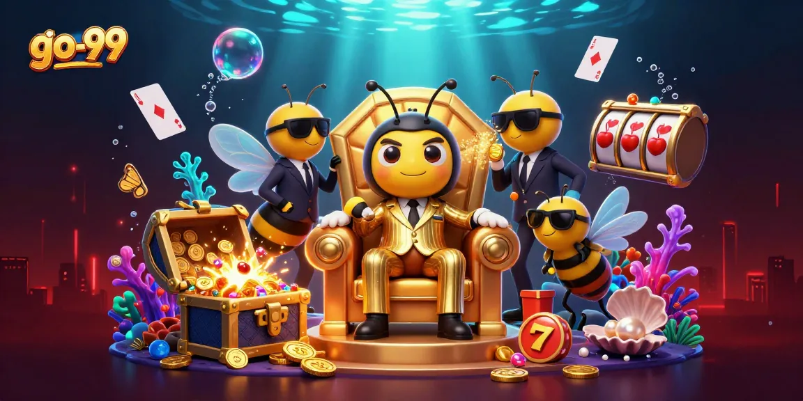Spin the reels at go-99 with a vibrant scene featuring colorful casino elements and characters.