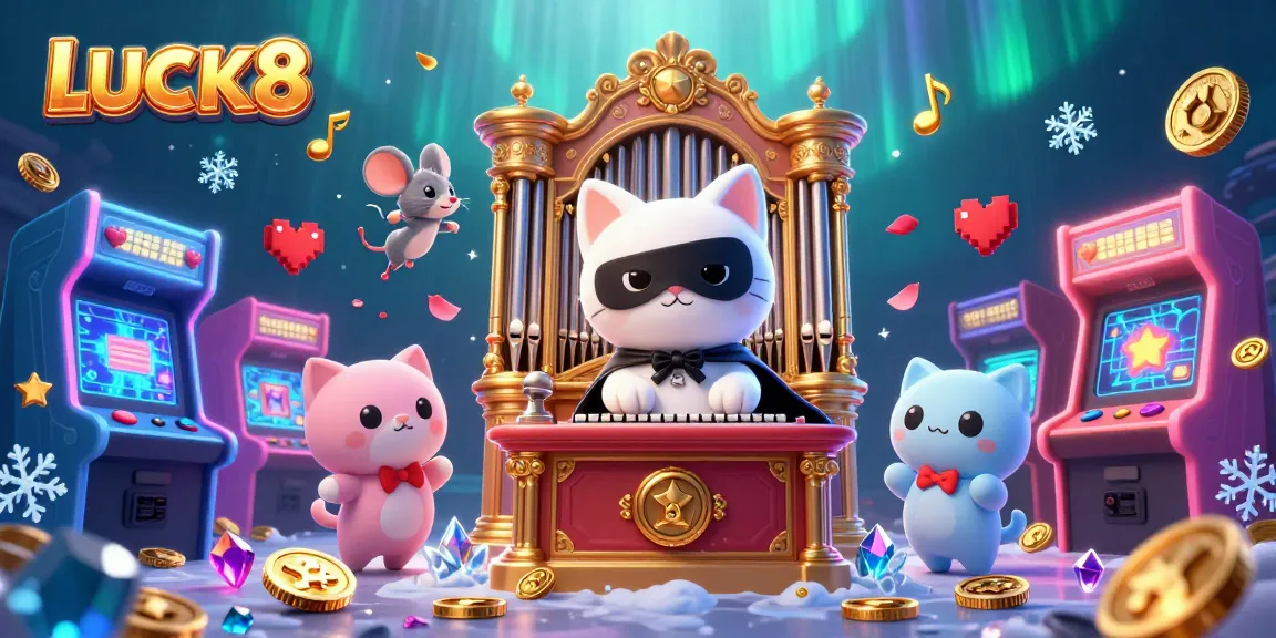 LUCK8 brings excitement with a magical casino scene featuring a phantom cat and vibrant gaming elements.