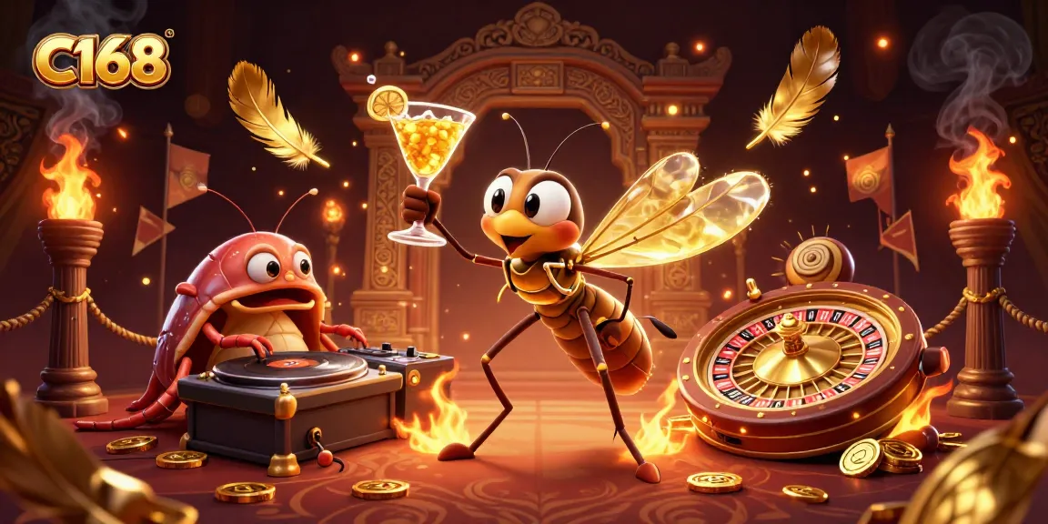 Experience C168 like never before with vibrant characters including a frozen mosquito casino mascot and a trilobite DJ.