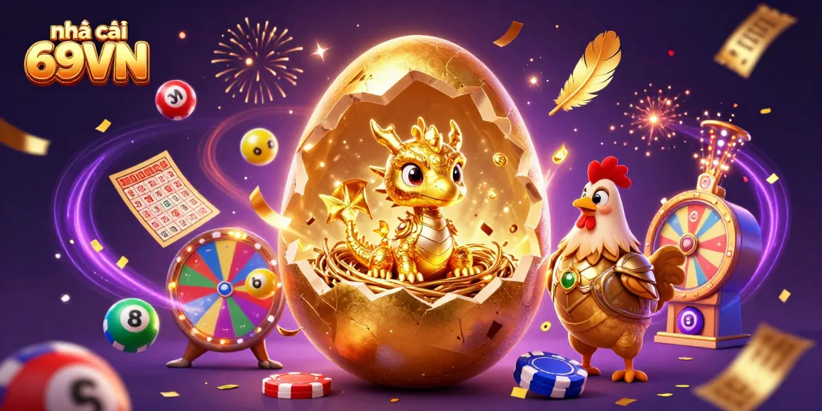 Experience excitement with nhà cái 69VN's vibrant casino illustration featuring games and prizes.