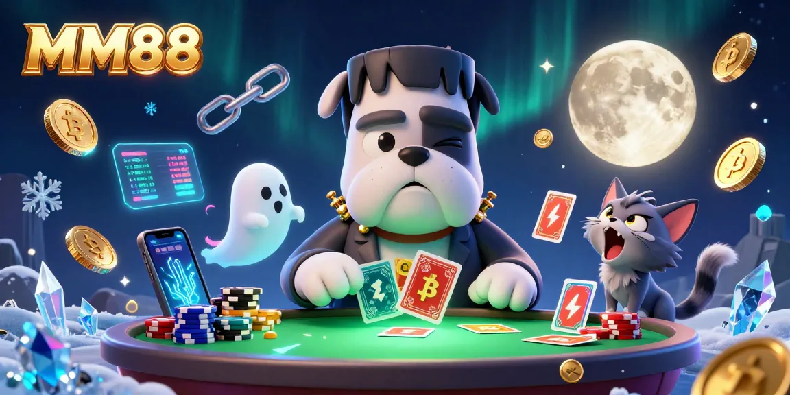 Experience the thrill of gaming with MM88, featuring a vibrant 3D cartoon monster and crypto elements.
